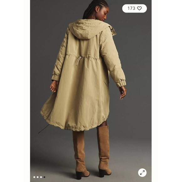Pilcro Anthropologie Tan Hooded Anorak Coat Fisherman Parka Drawstring Size S - Picture 9 of 12
